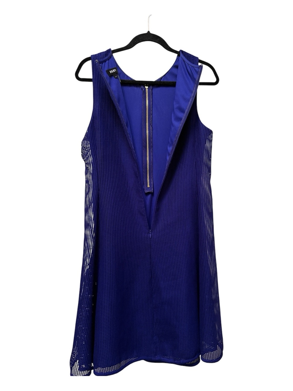 DKNY Blue Mesh Midi Dress Size 12 Fit & Flare Sleeveless A-Line Zip Front - Picture 6 of 9